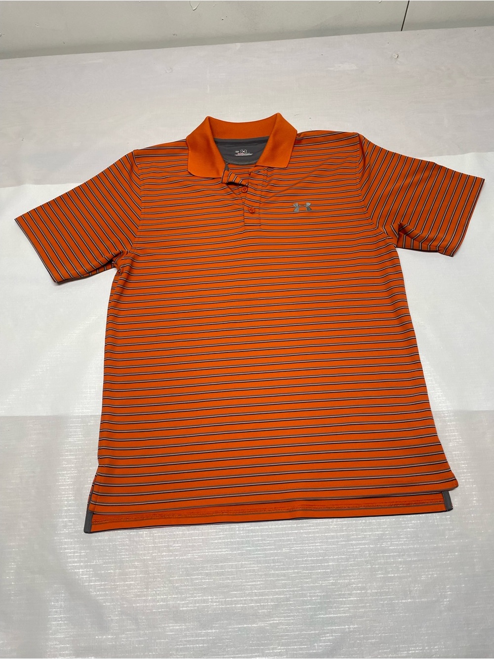Under Armour Orange Polo with Thin Black Stripes Sz: Medium